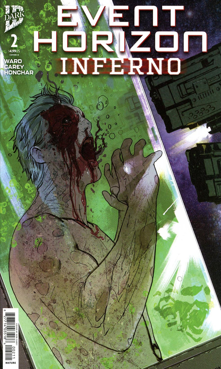 Comic book cover titled 'Event Horizon Inferno' with a character in distress.