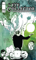 Comic book cover titled 'The Eye Collector' with a stylized illustration of a character holding a cup and saucer.