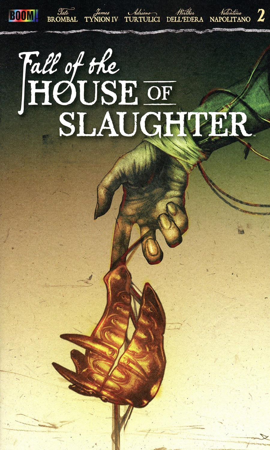 Comic book cover titled 'Fall of the House of Slaughter' with a green hand and clawed hand illustration.