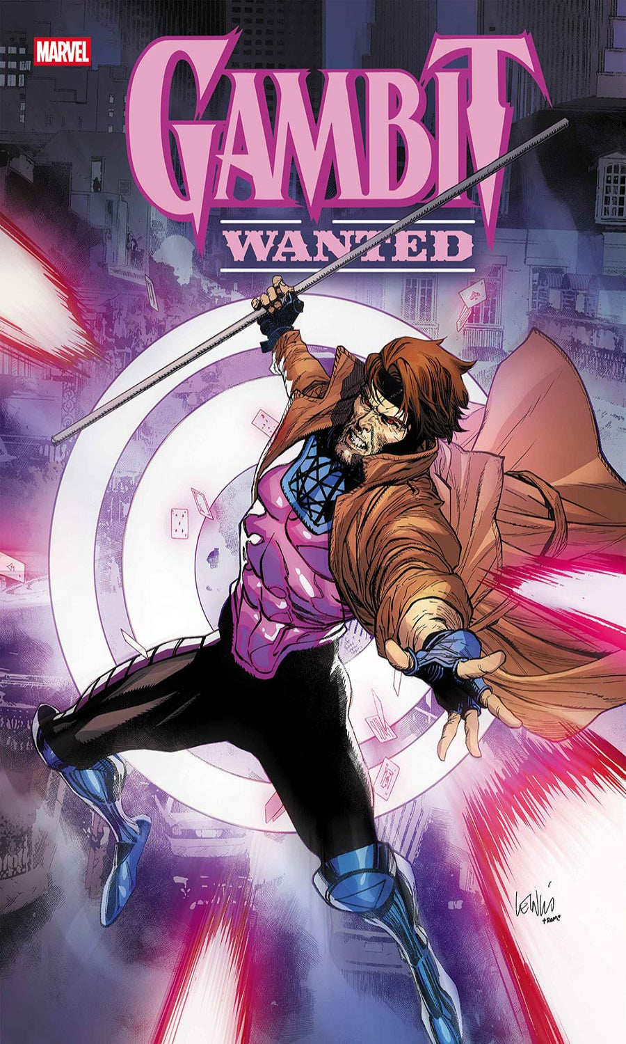 Comic book cover featuring Gambit with a 'Wanted' poster in the background