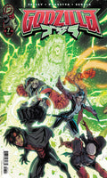 Comic book cover featuring characters in a dynamic pose with green energy effects.