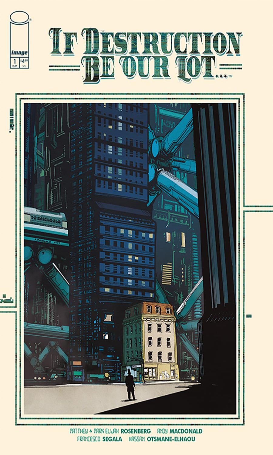 Comic book cover with a cityscape and text 'If Destruction Be Our Lot' on a beige background.