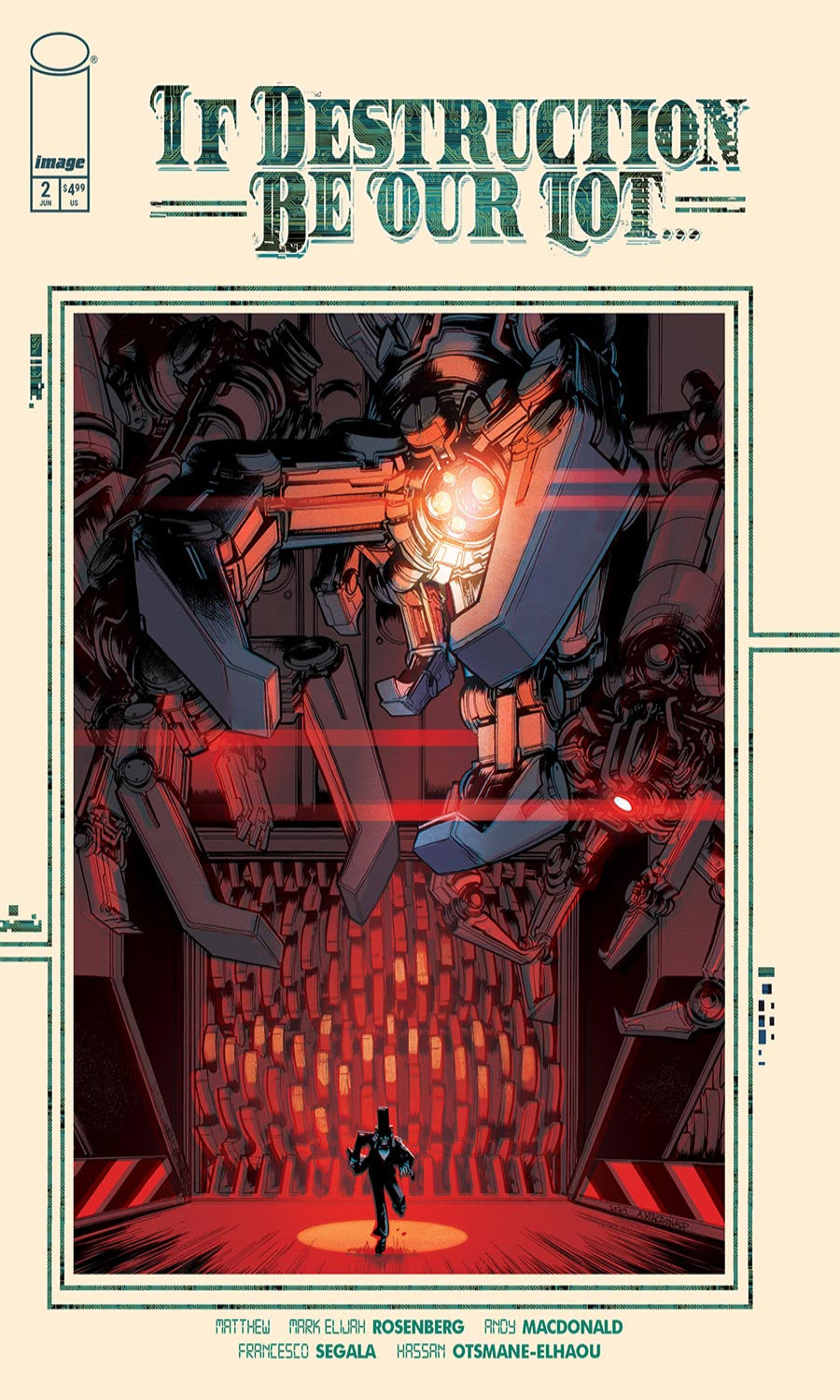 Comic book cover with a robot and text 'If Destruction Be Our Lot' on a beige background.