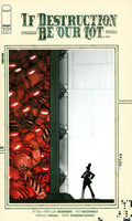Comic book cover for Image Comics' 'If Destruction Be Our Lot' #3, featuring a cream-colored border and a central illustration of a silhouetted figure standing before a massive red, glowing pile of debris.