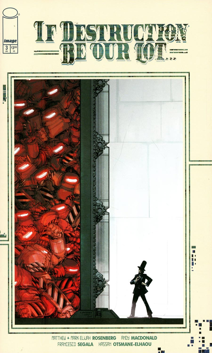 Comic book cover for Image Comics' 'If Destruction Be Our Lot' #3, featuring a cream-colored border and a central illustration of a silhouetted figure standing before a massive red, glowing pile of debris.