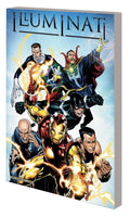 Comic book cover featuring superhero characters with 'Illuminati' title