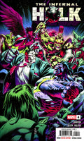 Comic book cover featuring The Infernal Hulk with colorful characters and text.