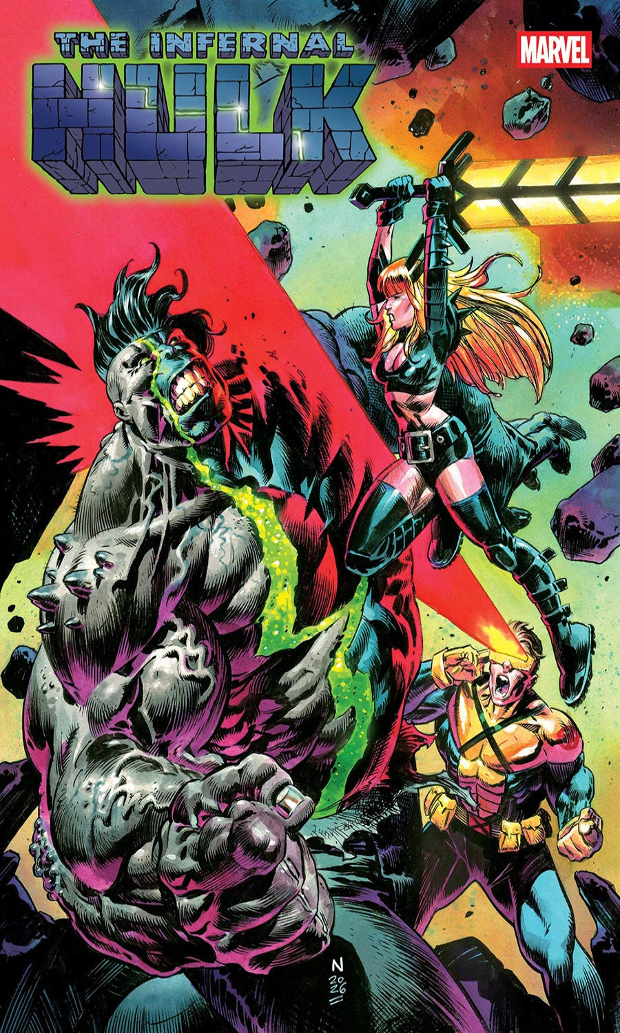 Comic book cover featuring The Infernal Hulk with a colorful background
