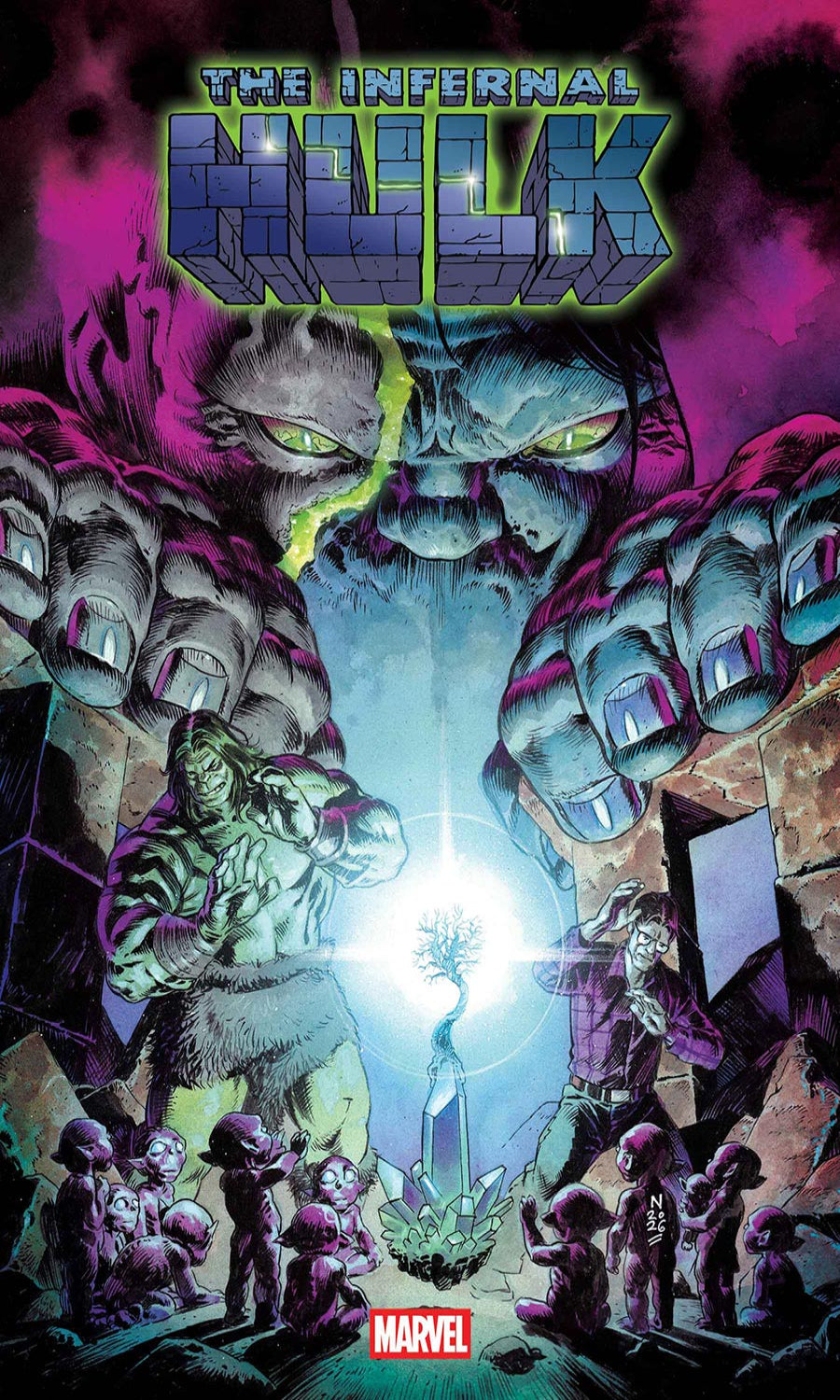 Comic book cover featuring the 'Infernal Hulk' with a purple and blue color scheme.