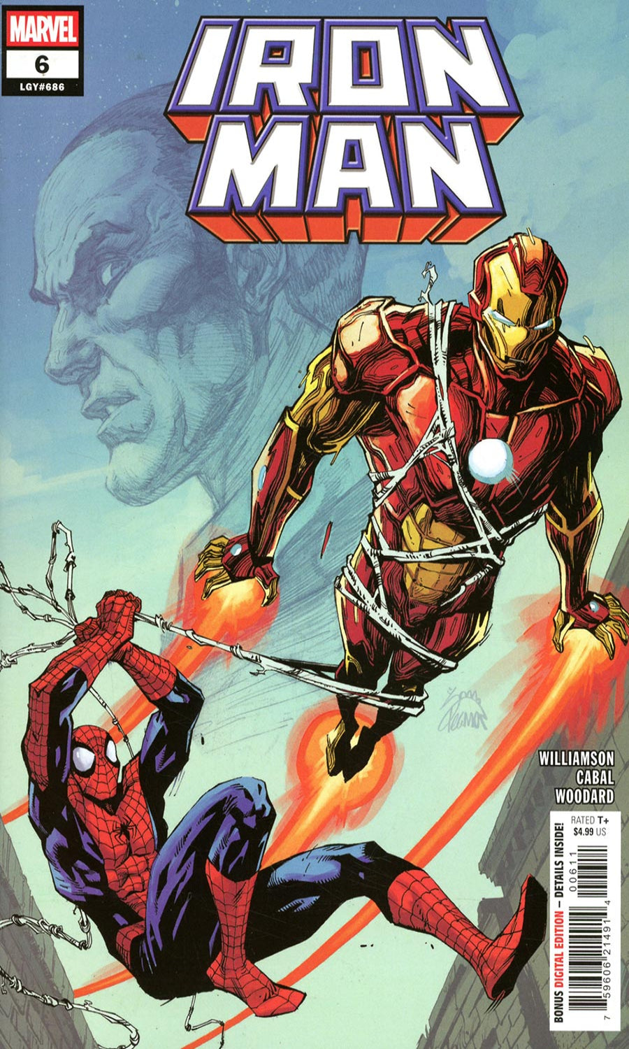 Comic book cover featuring Iron Man and Spider-Man with a superhero theme.