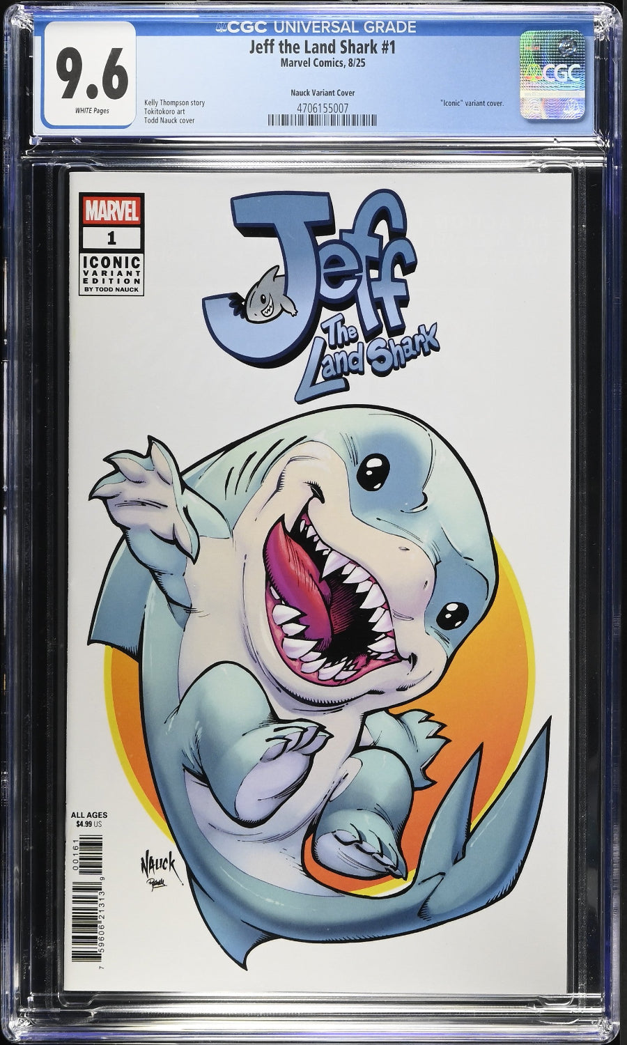 Comic book cover of 'Jeff the Land Shark' with a CGC grading label on top.