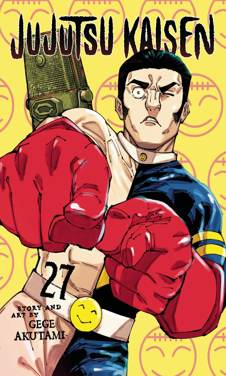 Comic book cover of 'Jujutsu Kaisen' with a character in red boxing gloves on a yellow background.