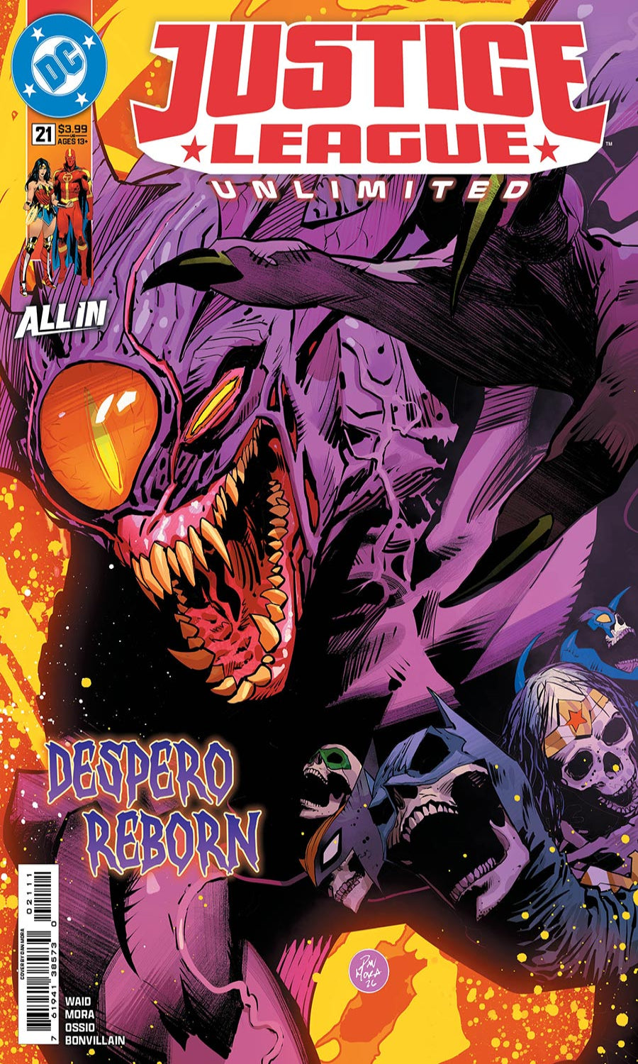 Comic book cover of Justice League Unlimited featuring a dark and intense scene with characters and text.
