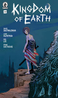Comic book cover titled 'Kingdom of Earth' with a character holding an American flag.