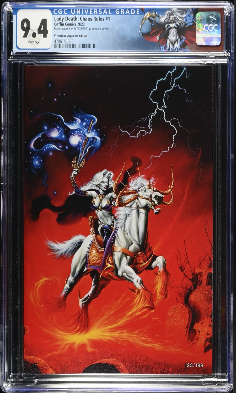 Comic book cover with a character on a horse against a red background, graded 9.4 by CGC.