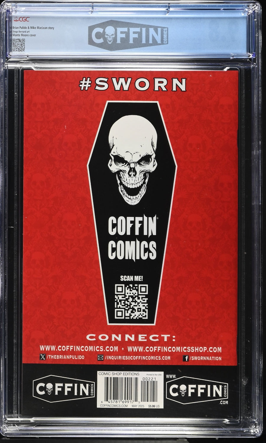 Coffin Comics packaging with a skull design on a red background