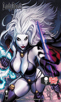 Comic book cover featuring a character with white hair and a dark background