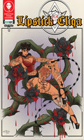 Comic book cover featuring a tattooed woman with roses and a pentagram symbol.
