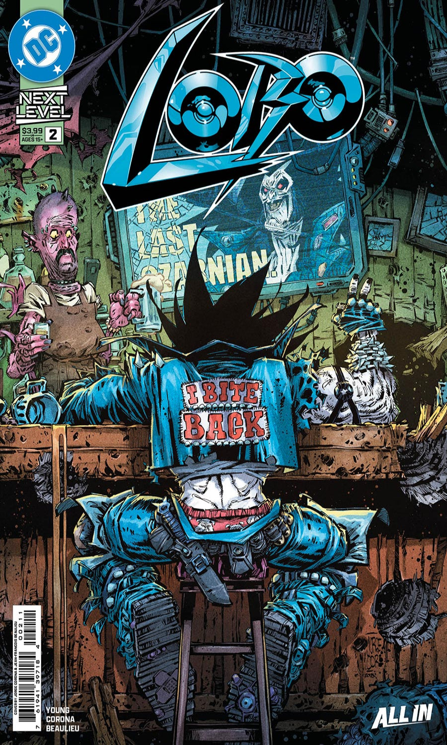 Comic book cover featuring a robot with text and a DC logo