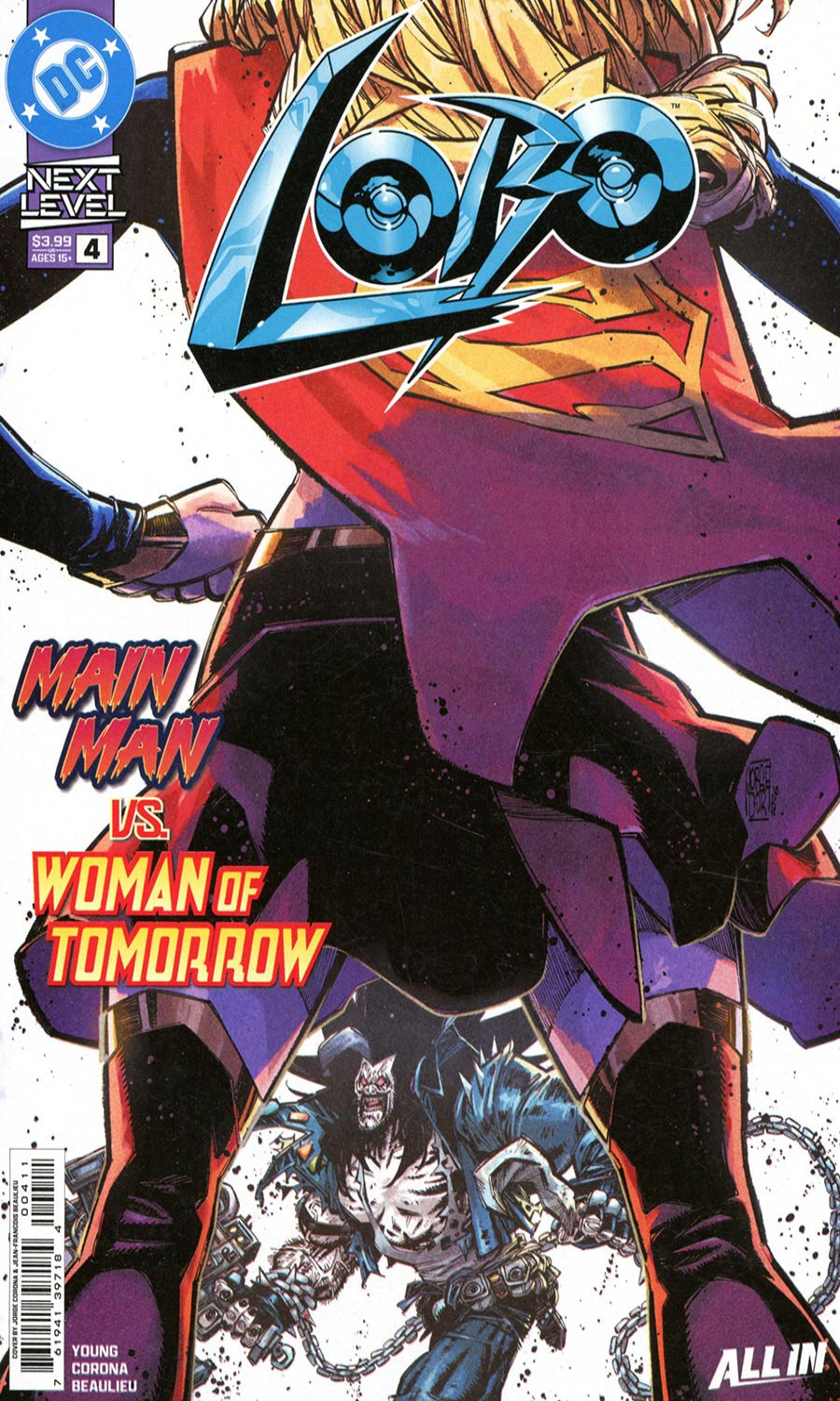 Comic book cover featuring a superhero character with text 'Lobo' and 'Woman of Tomorrow'.