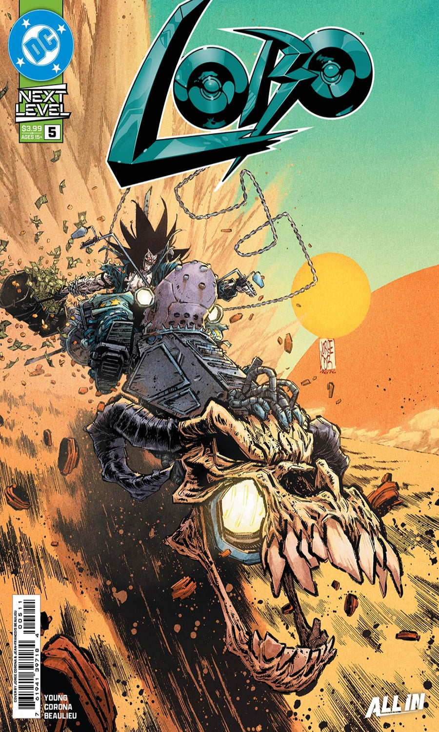 Comic book cover featuring a character on a motorcycle with 'Lobo' branding.