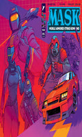 Comic book cover of 'MASK: Mobile Armored Strike Kommand' with characters and vehicle on a colorful background.
