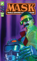 Comic book cover featuring a character in a futuristic suit with 'MASK' branding.