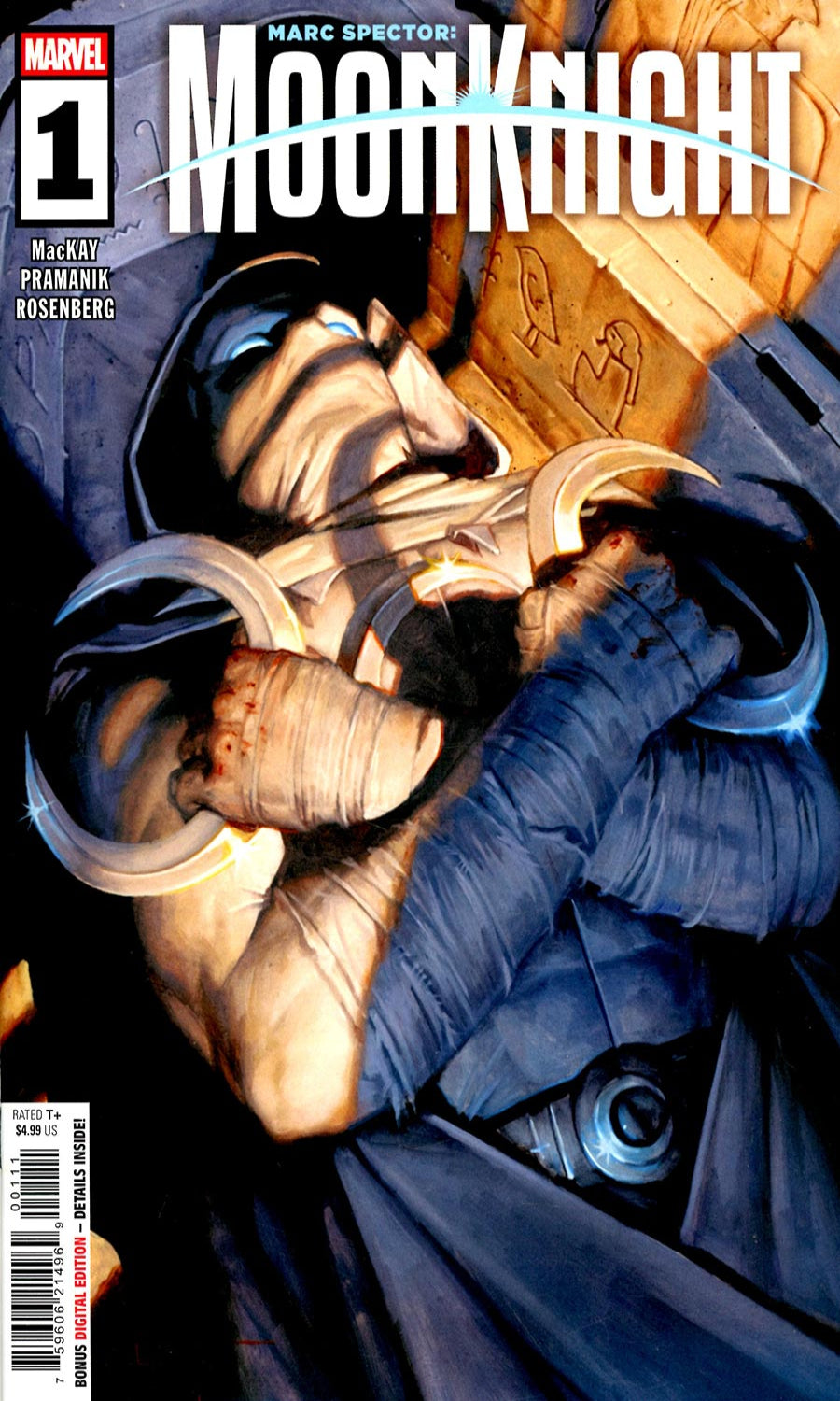 Comic book cover featuring a character in a blue outfit with a hood, holding a weapon.