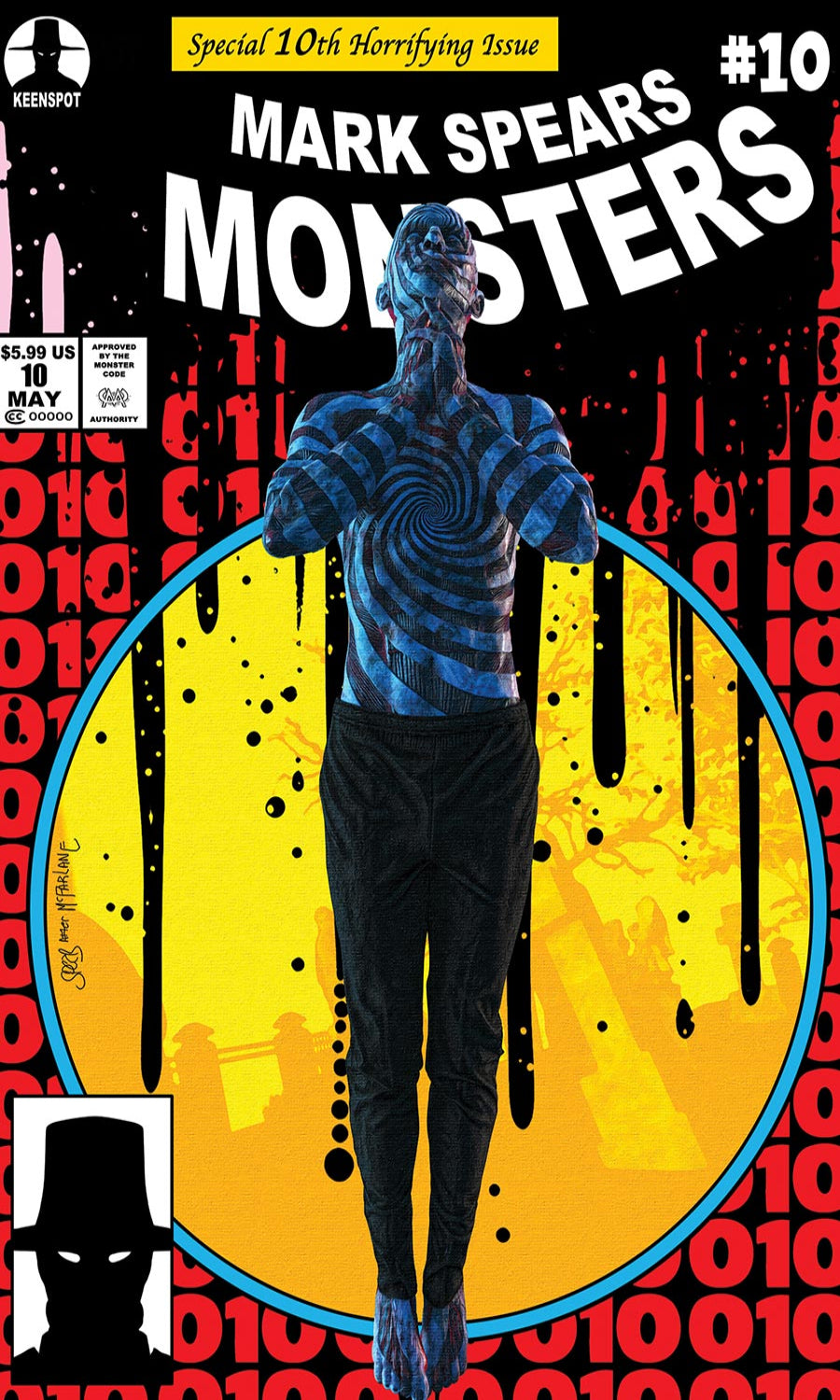 Comic book cover featuring a creature with a hypnotic pattern and text 'Mark Spears Monsters #10'.