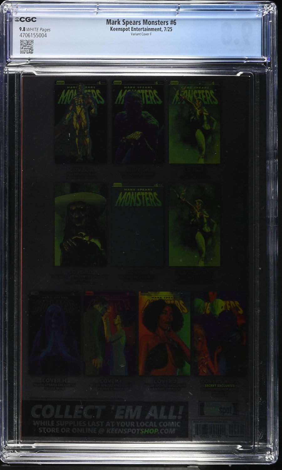 Comic book collection with 'The Munsters' characters in a CGC protective case.