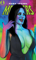Comic book cover featuring a character with green skin and colorful background, titled 'Monsters' by Mark Spears.