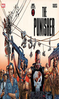 Comic book cover featuring 'The Punisher' with a gun and a crowd in the background.