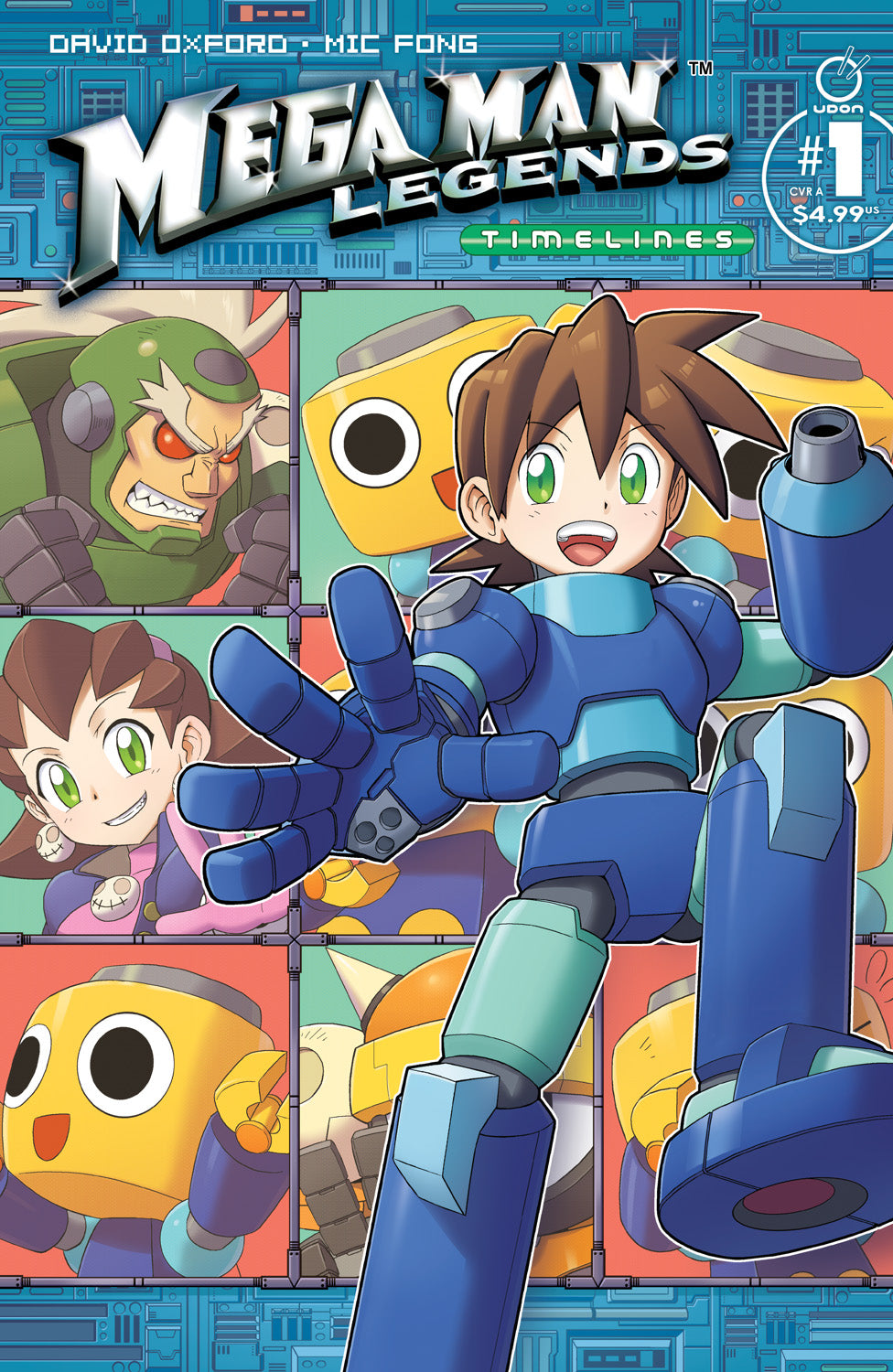 Cover of 'Mega Man Legends' comic book featuring a robot and characters with colorful design.