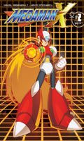 Comic book cover featuring a robot character with a glowing weapon on a grid background