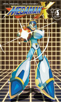 Comic book cover featuring a robot character with a grid background, titled 'MegaMan X'.