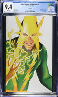 Comic book cover featuring a superhero in green and yellow costume with lightning effects, CGC graded 9.4.