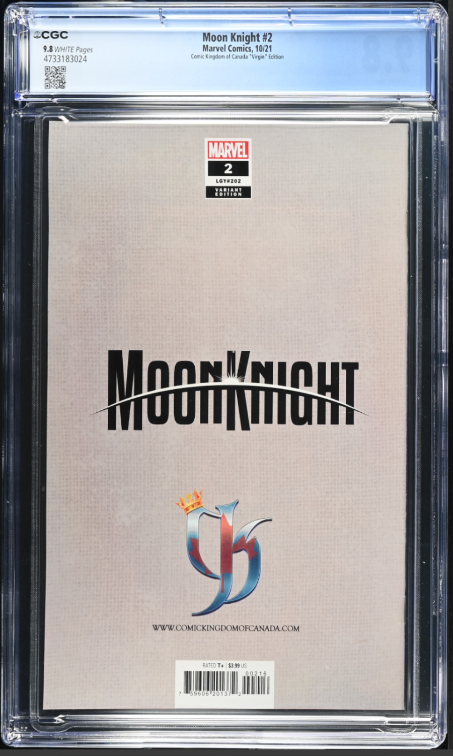 Moon Knight comic book cover in a CGC holder with Marvel logo.