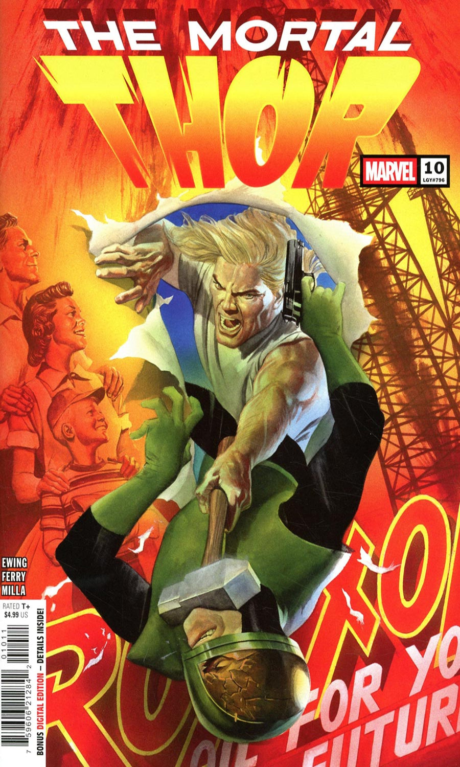 Comic book cover featuring 'The Mortal Thor' with a dynamic pose and vibrant colors.