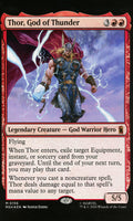 Thor, God of Thunder card from a collectible card game with detailed artwork and text.