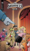 Comic book cover of 'The Muppets Noir' with characters in a courtroom setting.