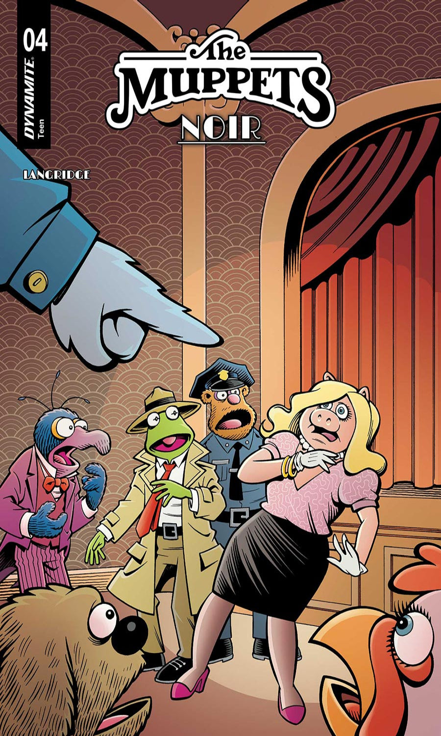 Comic book cover of 'The Muppets Noir' with characters in a courtroom setting.