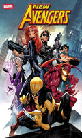Comic book cover featuring New Avengers with superhero characters in action poses.