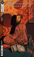 Comic book cover with a person in camouflage sitting on a rock, surrounded by fiery background