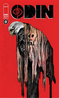 Comic book cover featuring an eagle with a red background and 'Odin' branding.