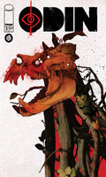 Comic book cover featuring a dragon skull and the word 'ODIN' on a white background.