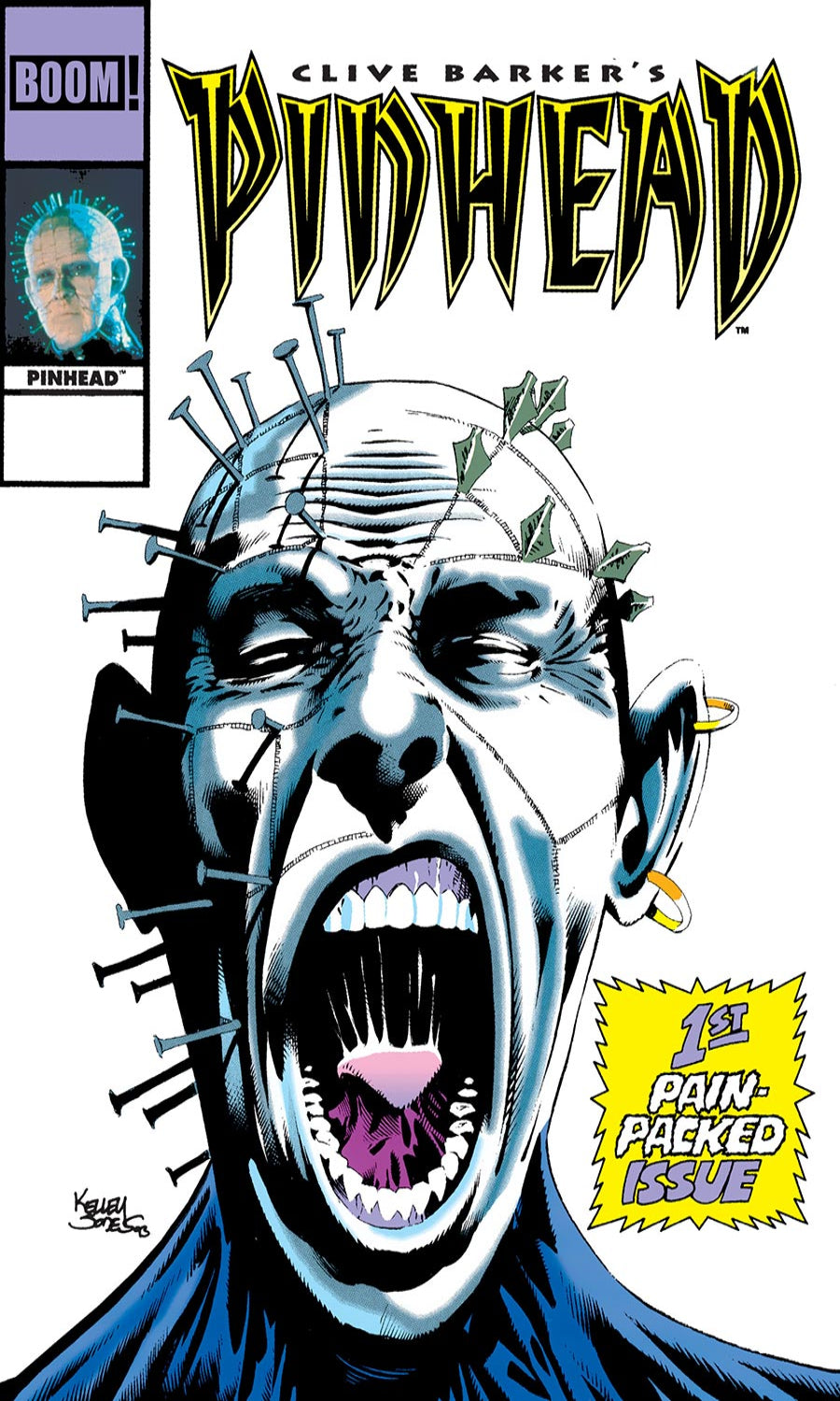 Comic book cover of 'Pinhead' with a stylized face and text, featuring the Boom! Studios logo.