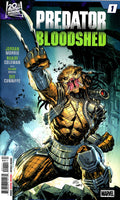 Comic book cover of 'Predator Bloodshed' with a Predator character in action pose.