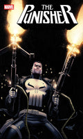 The Punisher holding machineguns with Marvel logo above