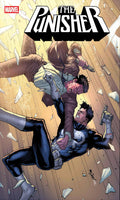 Comic book cover featuring 'The Punisher' in action with a wooden floor background.