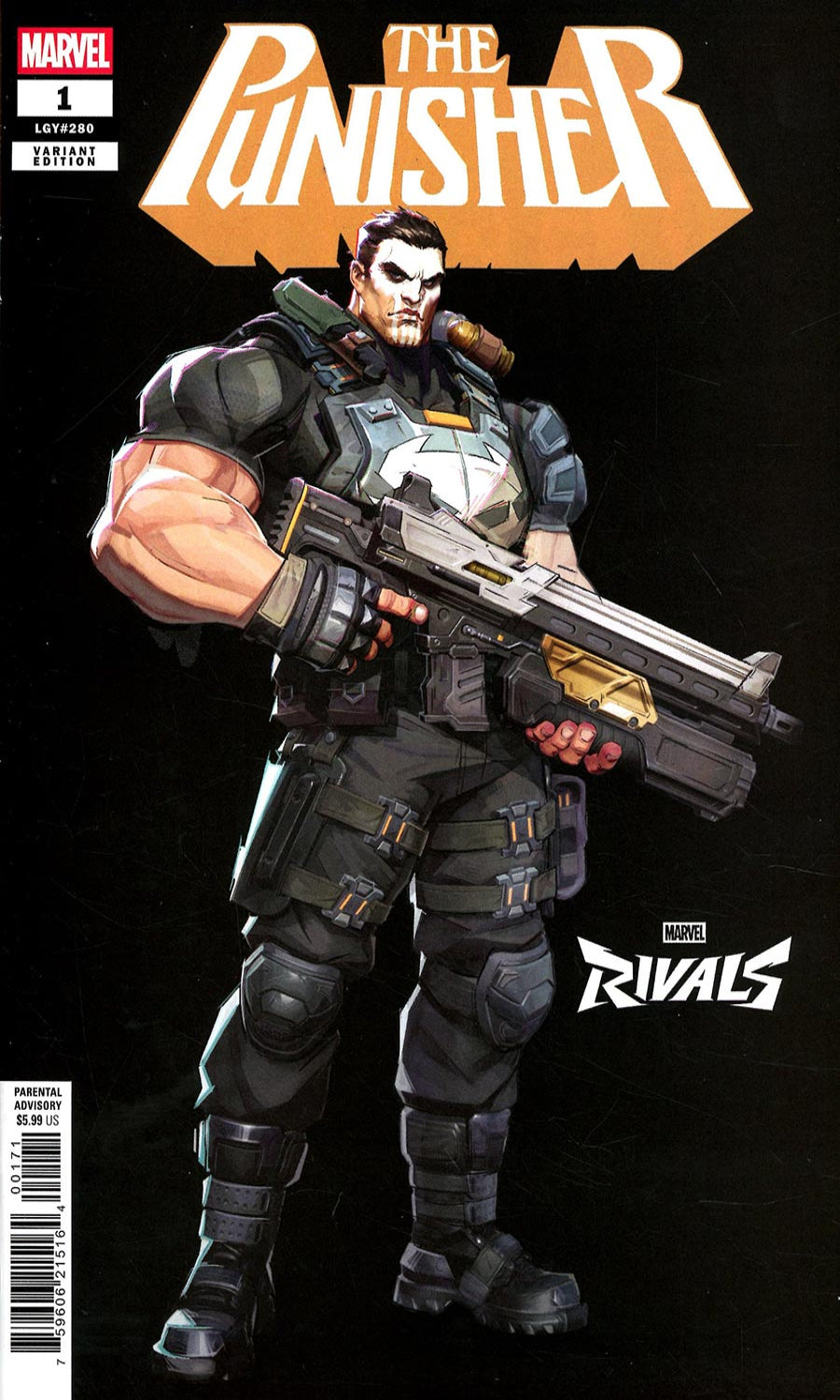 Comic book cover featuring 'The Punisher' holding a gun on a black background.